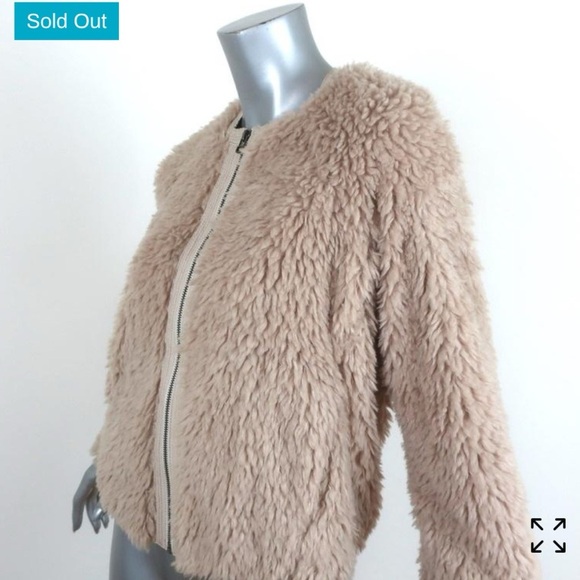 REBECCA TAYLOR FAUX FUR BOMBER JACKET BEIGE SIZE L $440 TRENDING - Picture 3 of 6